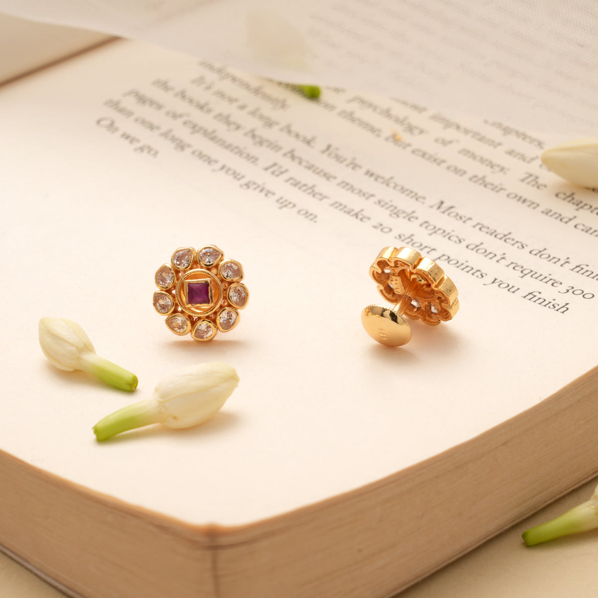 Blossom Floral Square Ruby Kundan Golden Stud