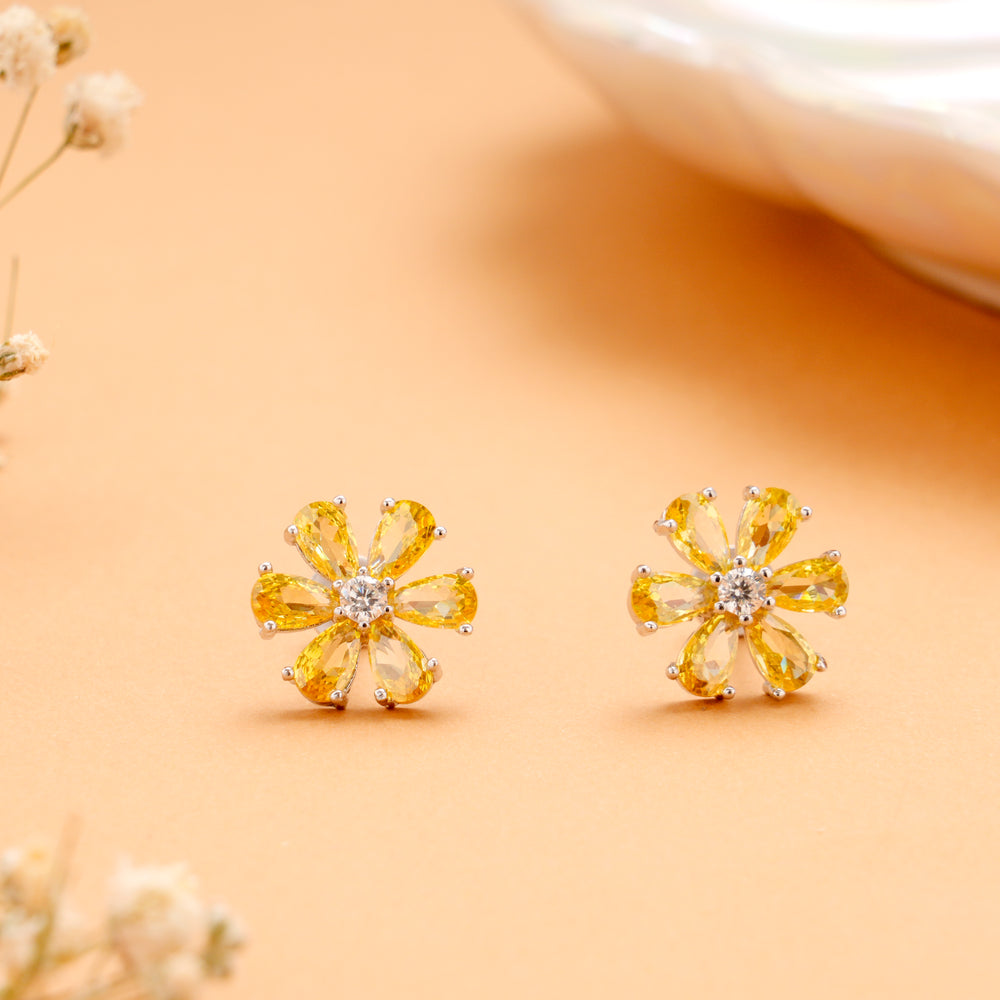 Fancy Yellow Blossom Stone Silver Stud
