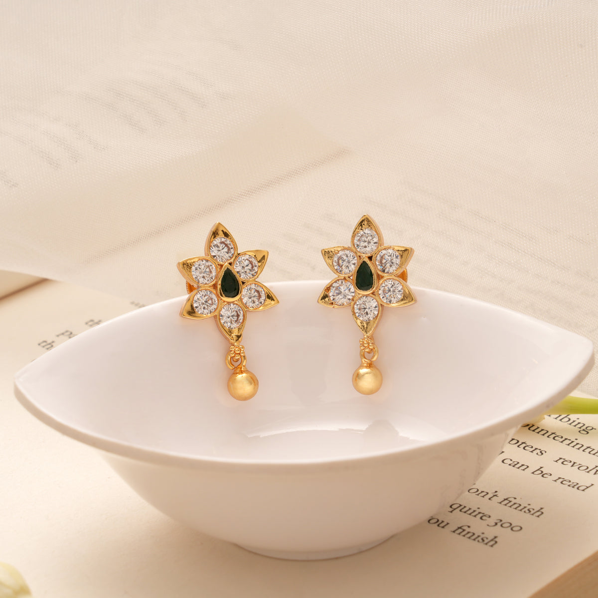 Classic Flower Tear Drop Design Golden Earring