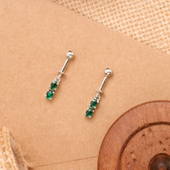 Silver Green Oval Stone Koppu Earring