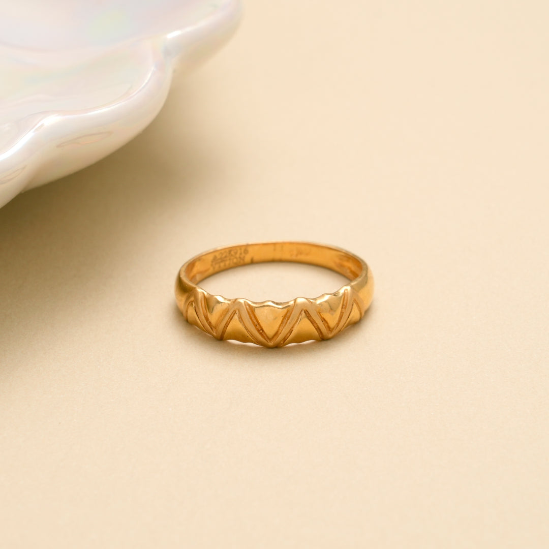 Modern Wave Engraved Gold Band