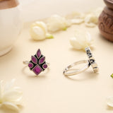 Silver Elegant Ruby Leaf Crown Toe Ring