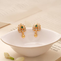 Elegant Leaf Emerald Golden Drop Earring