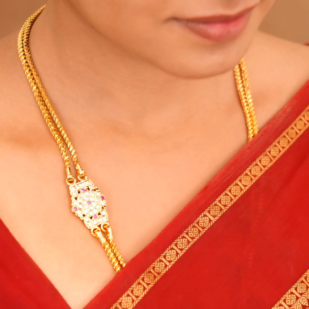 Double Layer White Stone Silver Mugappu Chain