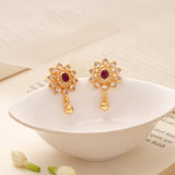 Blossom Floral Ruby Stone Golden Earring