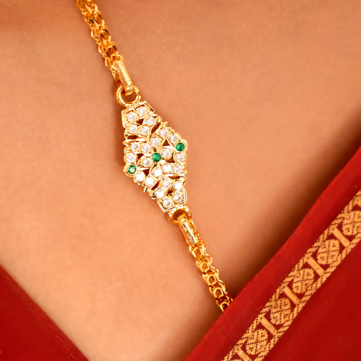 Single Line White Stone Silver Mugappu Chain