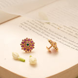 Ruby Blossom Floral Design Golden Kundan Stud