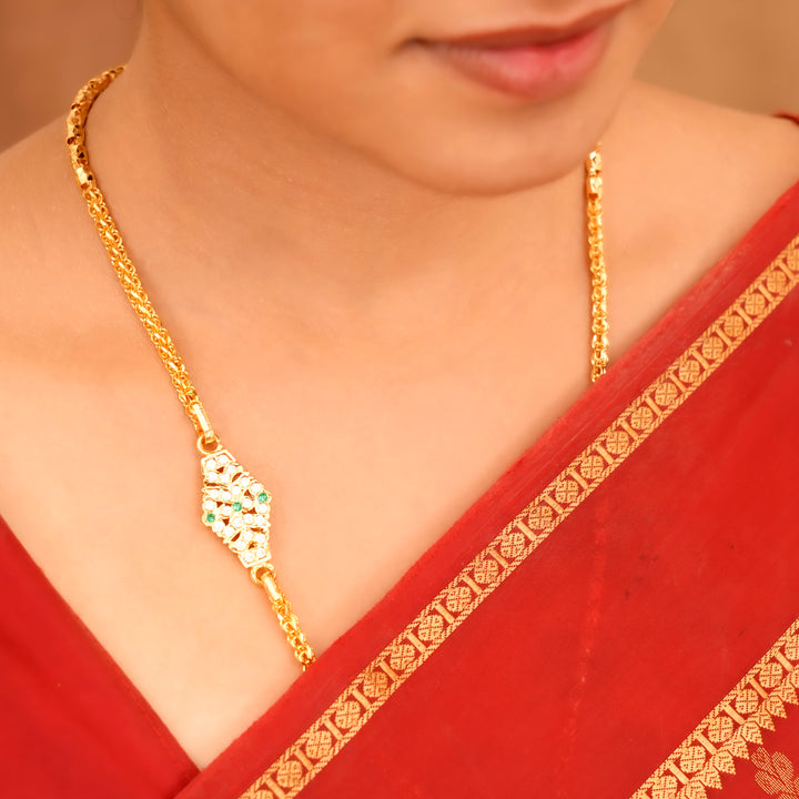 Single Line White Stone Silver Mugappu Chain