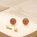 Ruby Blossom Floral Design Golden Kundan Stud