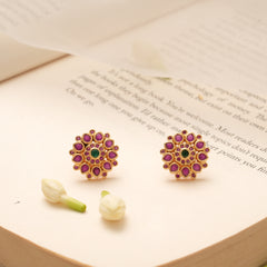 Ruby Blossom Floral Design Golden Kundan Stud