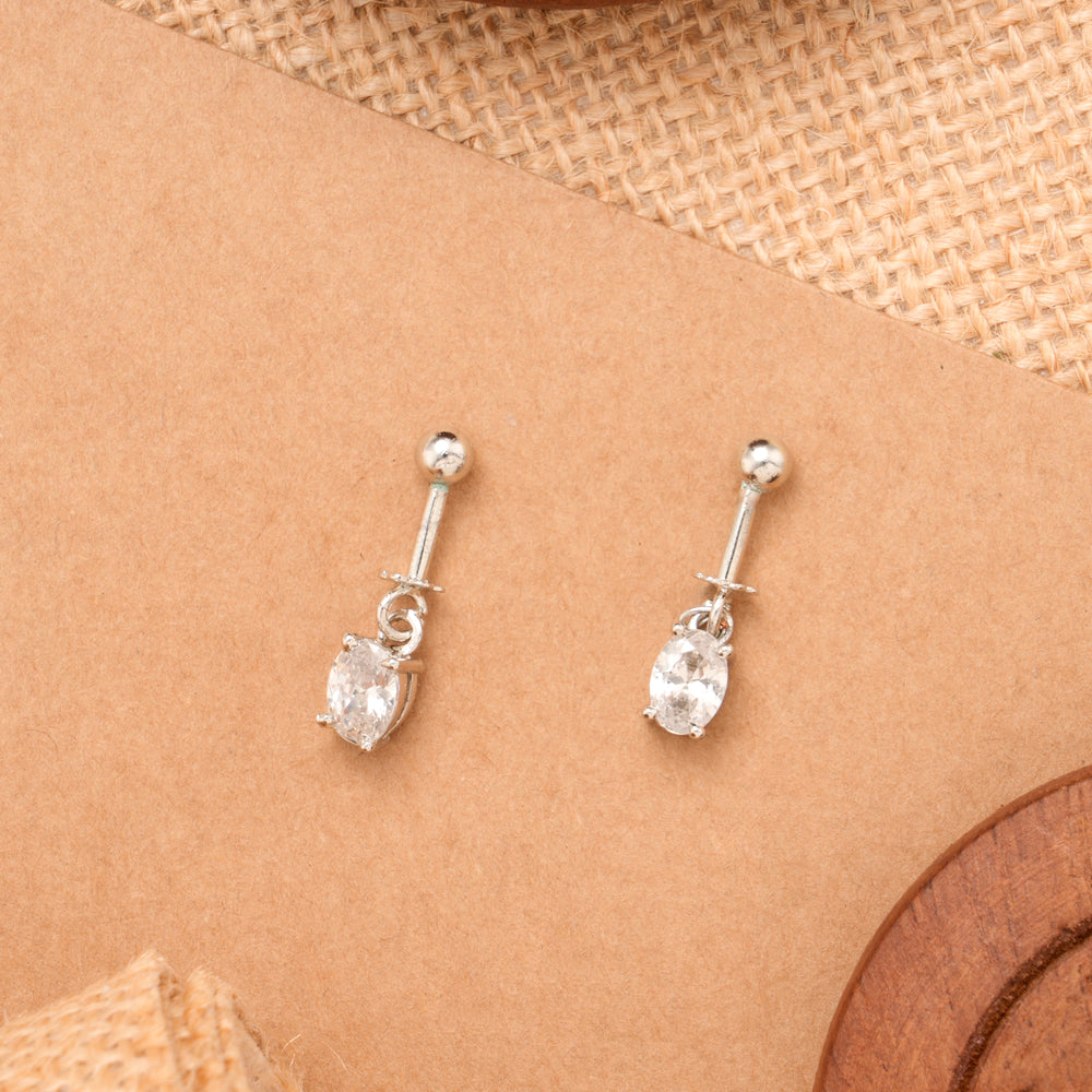 Oval White Stone Drop Silver Koppu Earring