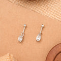 Oval White Stone Drop Silver Koppu Earring