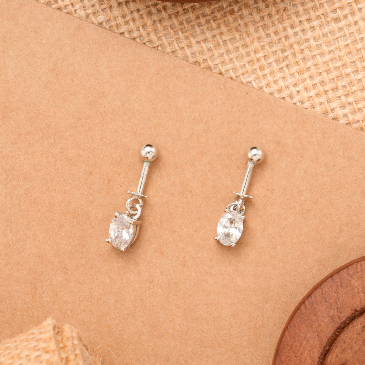 Oval White Stone Drop Silver Koppu Earring