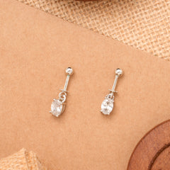 Oval White Stone Drop Silver Koppu Earring