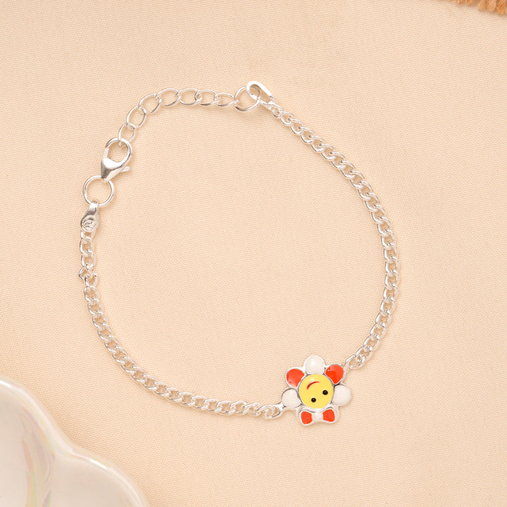 Cute Flower Face Enamel Baby Silver Bracelet