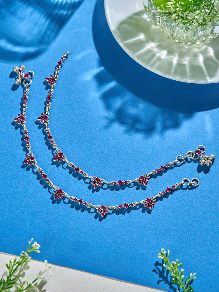 Gleaming Ruby Flow Antique Anklet
