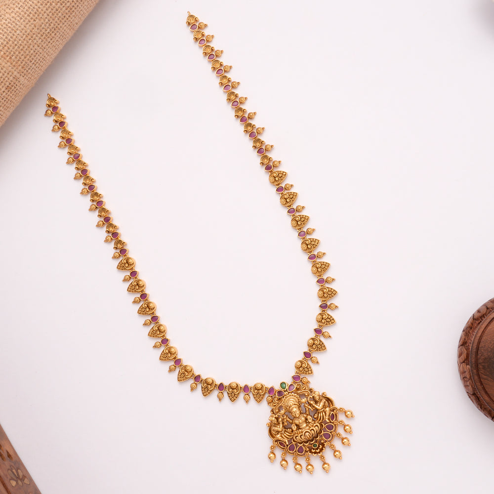 Elegant Lakshmi Pendant with Ruby Golden Haram