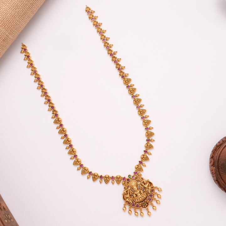 Elegant Lakshmi Pendant with Ruby Golden Haram