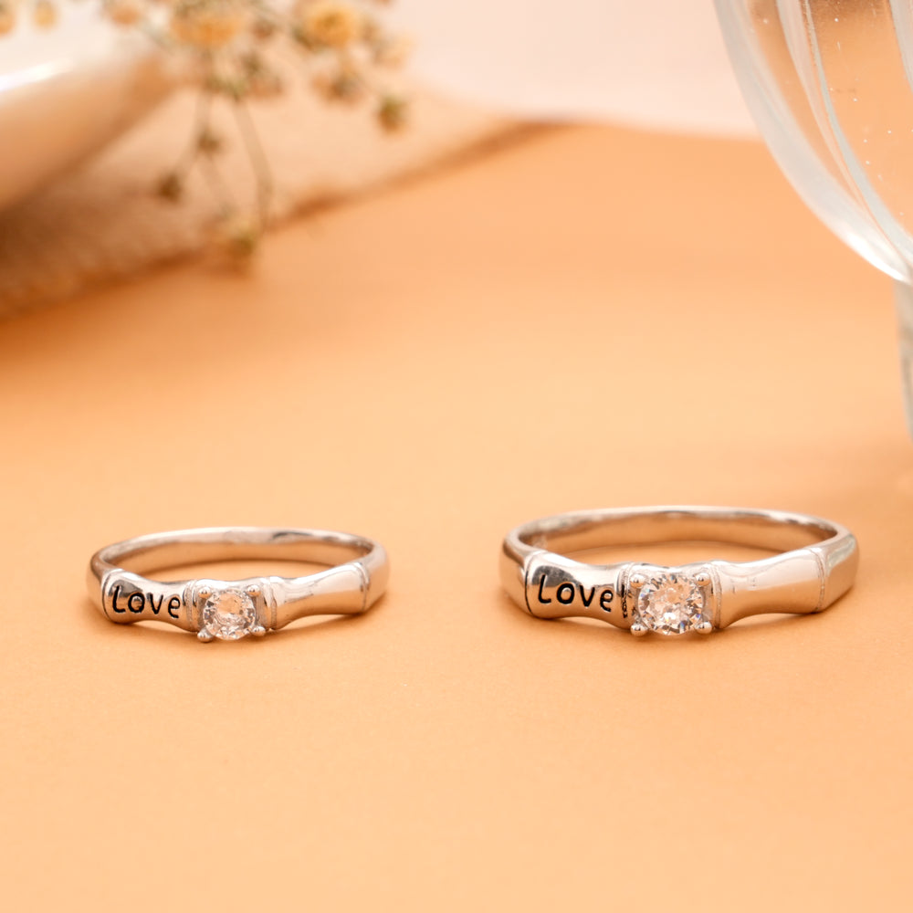 Modern Love Engraved Silver Couple Ring
