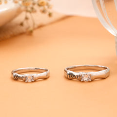 Modern Love Engraved Silver Couple Ring