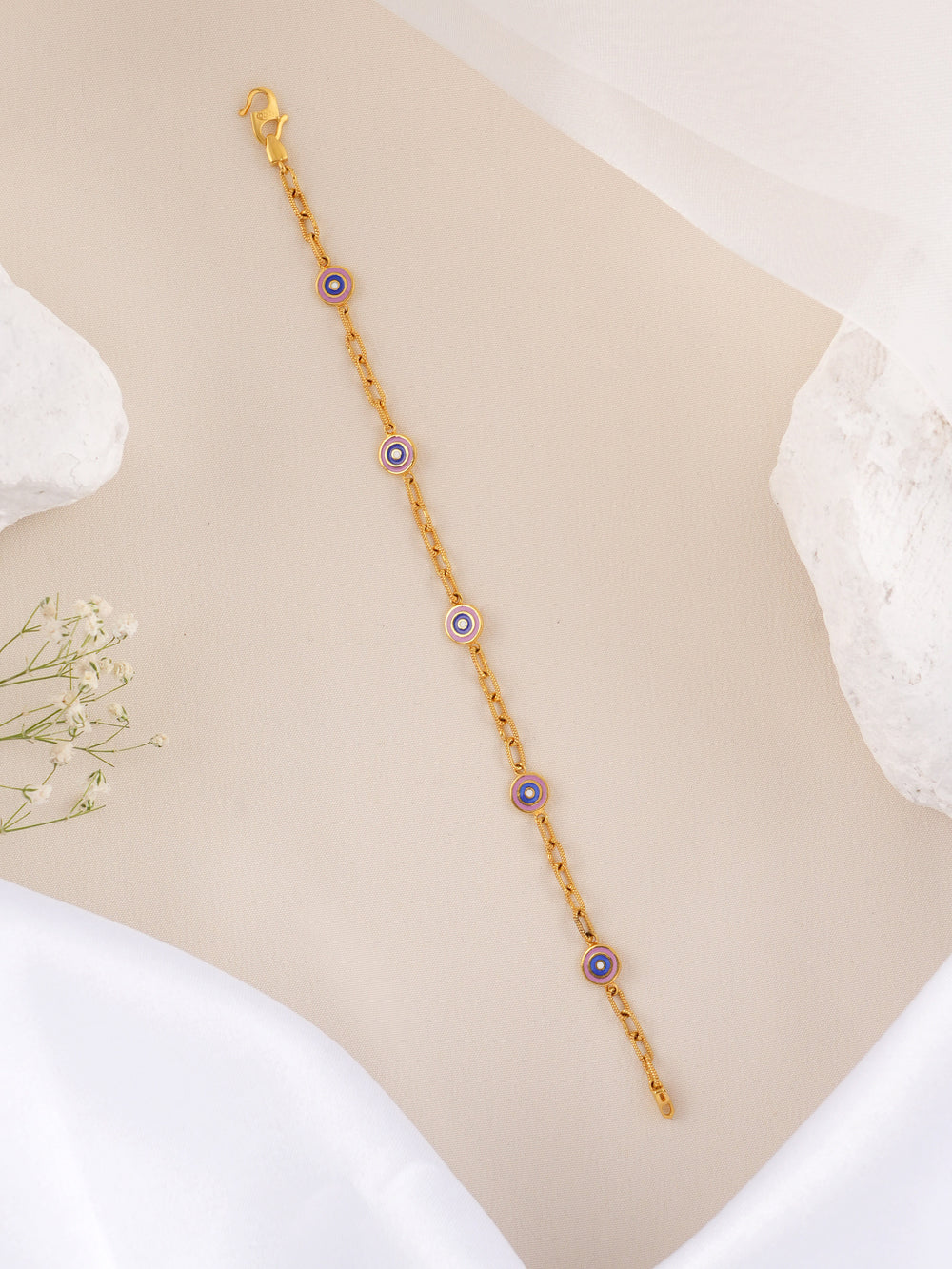 Delicate Pink Evil Eye Gold Bracelet