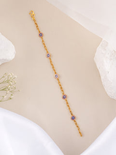 Delicate Pink Evil Eye Gold Bracelet