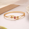 Modern Oval Ruby Floral Golden Kada