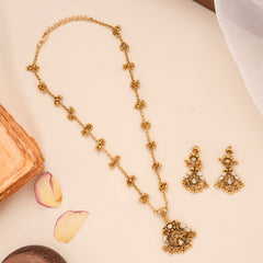 Classic Twin Peacock Floral Golden Necklace Set