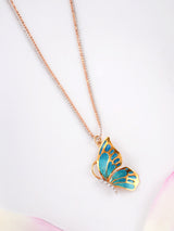 Butterfly Wings Blue Enamel Rose Gold Chain