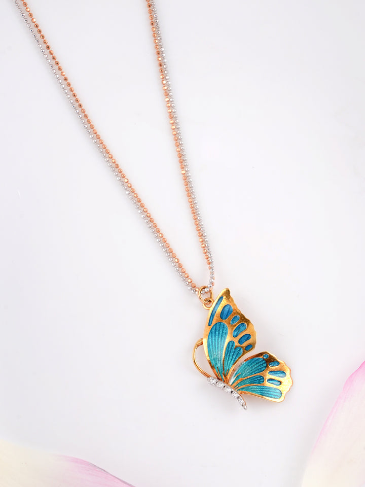 Butterfly Wings Blue Enamel Rose Gold Chain