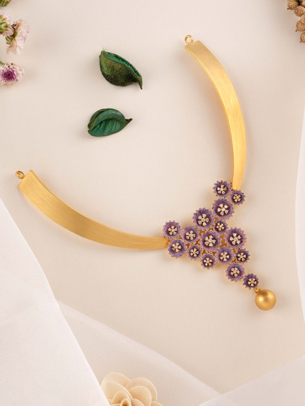 Fusion Purple Floral Gold Necklace