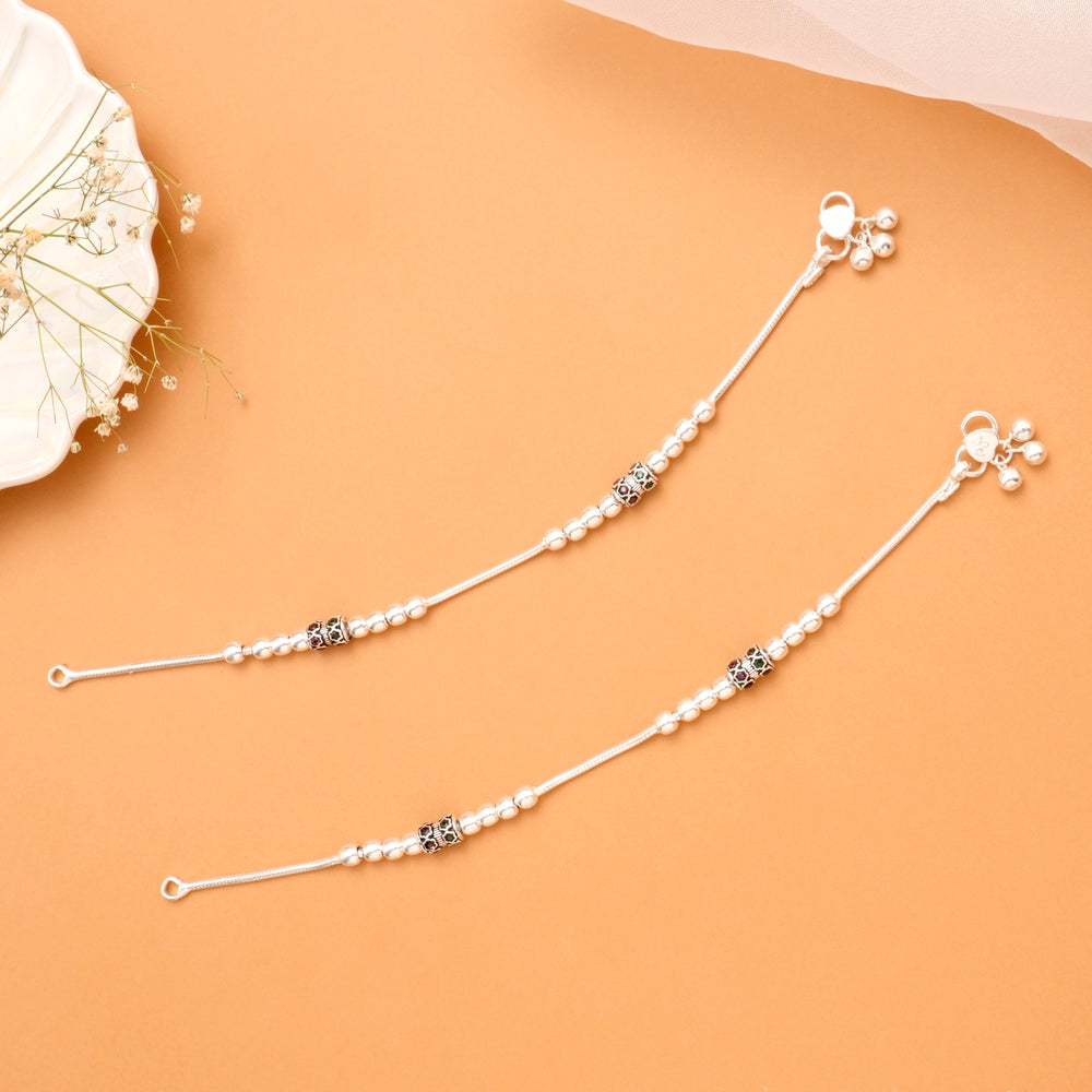 Black Oxidised Bead Silver Anklet