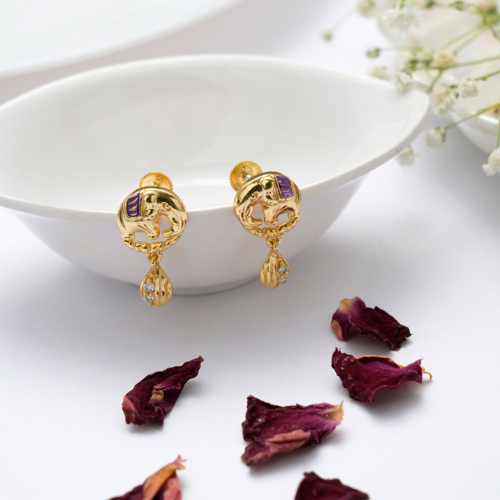 Traditional Elephant Enamel Leaf Drop Earring