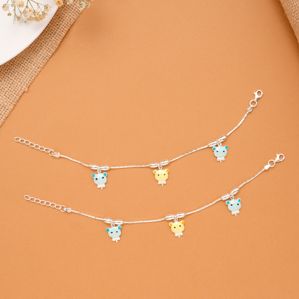 Cute Teddy Bear Charm Baby Silver Anklet
