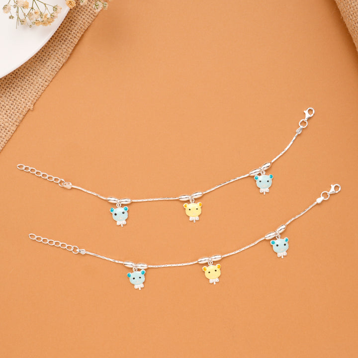 Cute Teddy Bear Charm Baby Silver Anklet