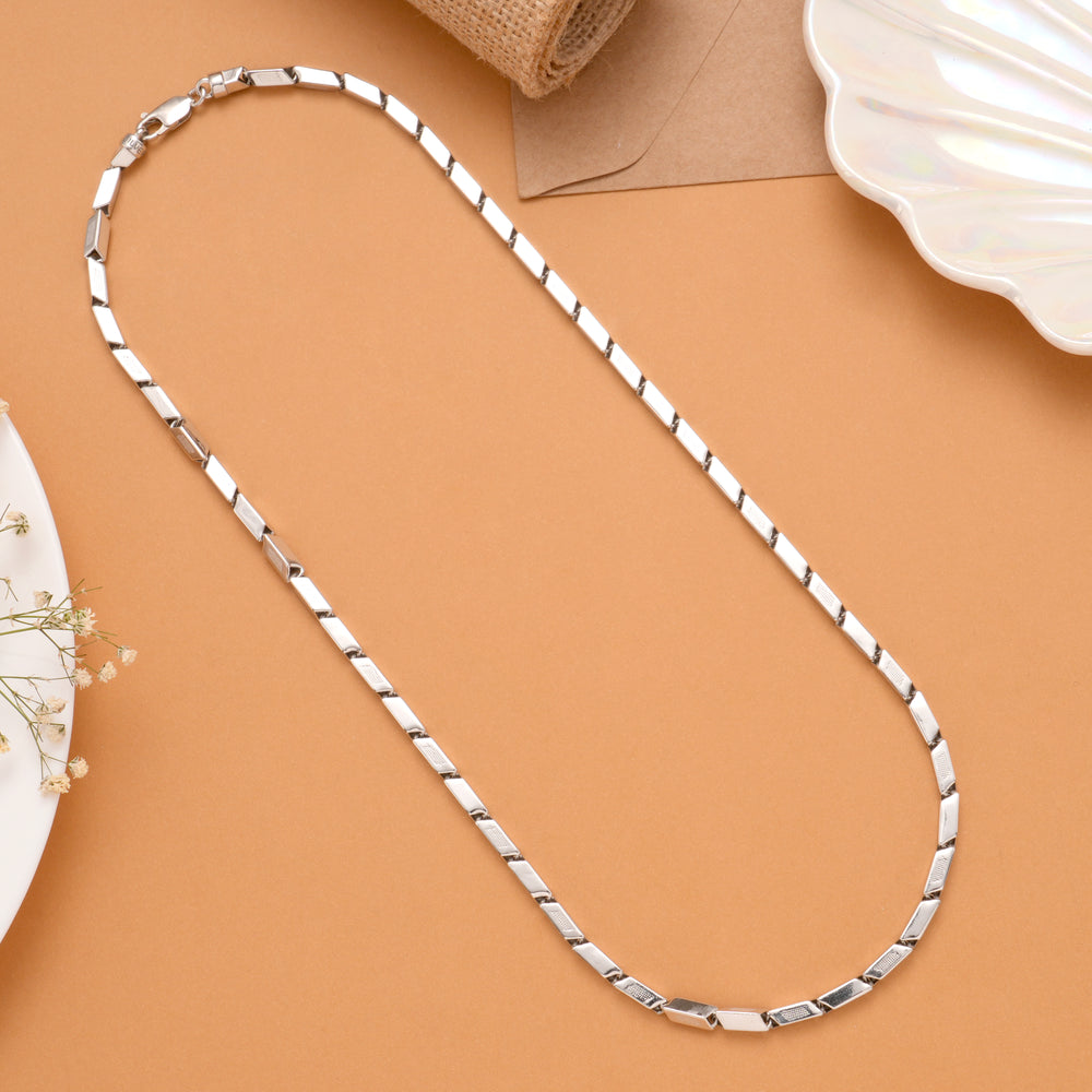 Stylish Bold Rectangular Link Silver Men’s Chain