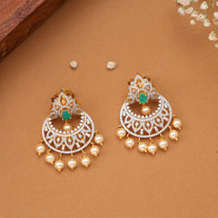 Emerald with Pearl Drop Leaf Swarovski Earrings