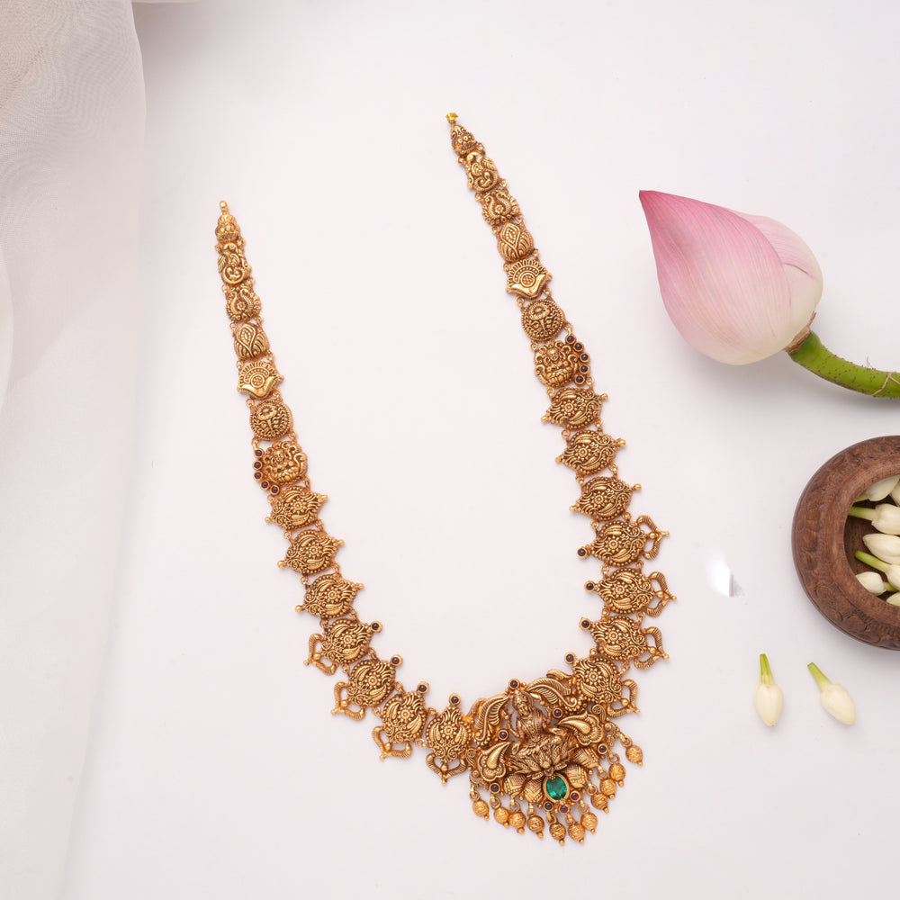 Beautiful Floral Design Lakshmi Devi Drops Golden Haram
