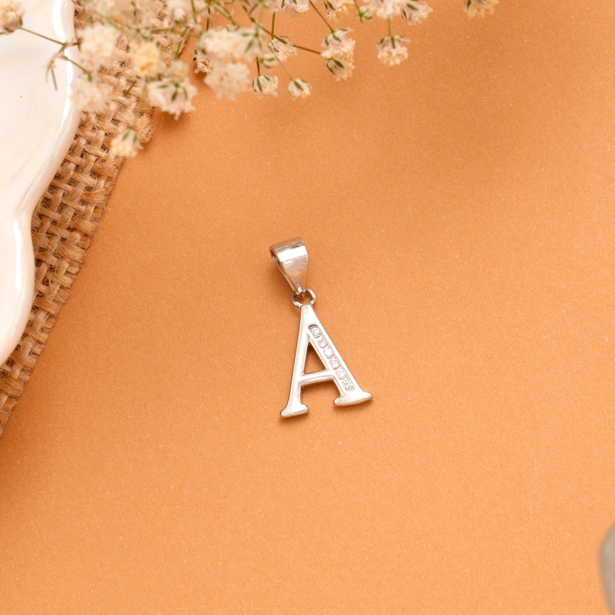 Stylish A Initial with Stone Silver Pendant