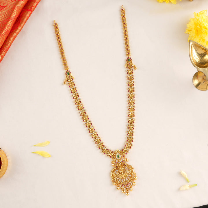Lakshmi with Flower Golden Balls Necklace