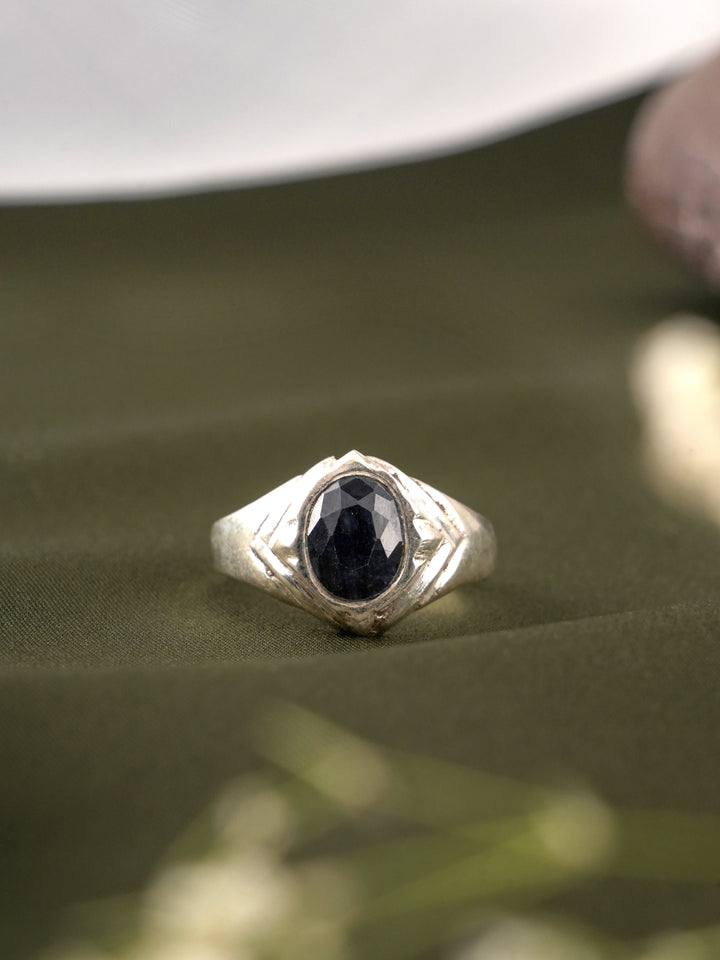 Aquarius Zodiac Blue Gemstone Silver Ring
