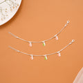 Elegant Green Enamel Butterfly Silver Baby Anklets