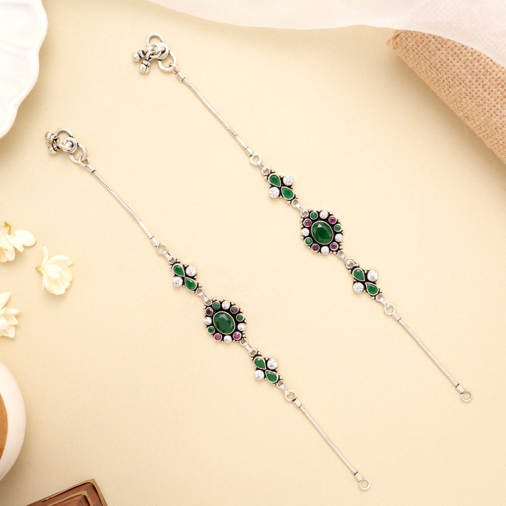 Silver Emerald Royal Bloom Antique Anklet
