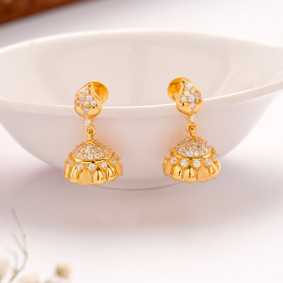 Classic Leafy Shape Golden Jhumkas
