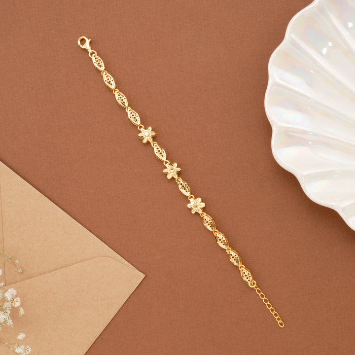 Floral Link Casting Gold Plated Bracelet