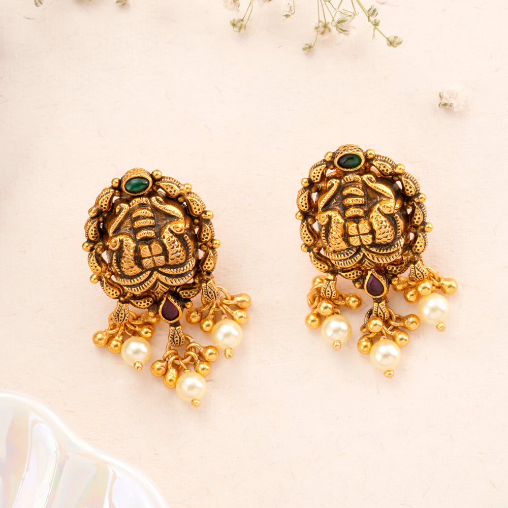 Antique Golden Peacock Pearl Drop Earring