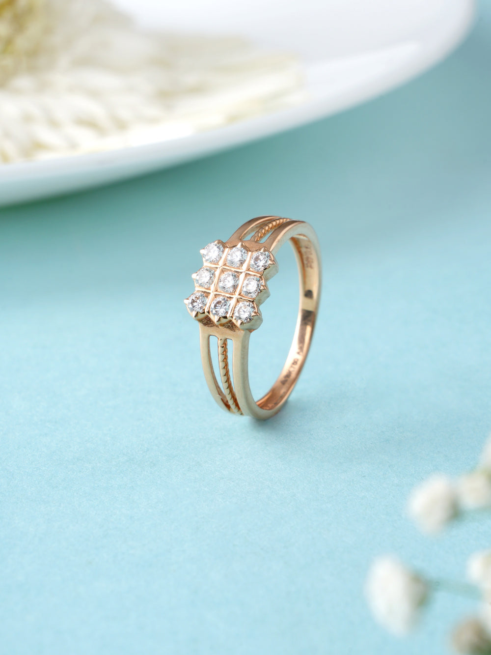 Grid design diamond Rose Gold ring