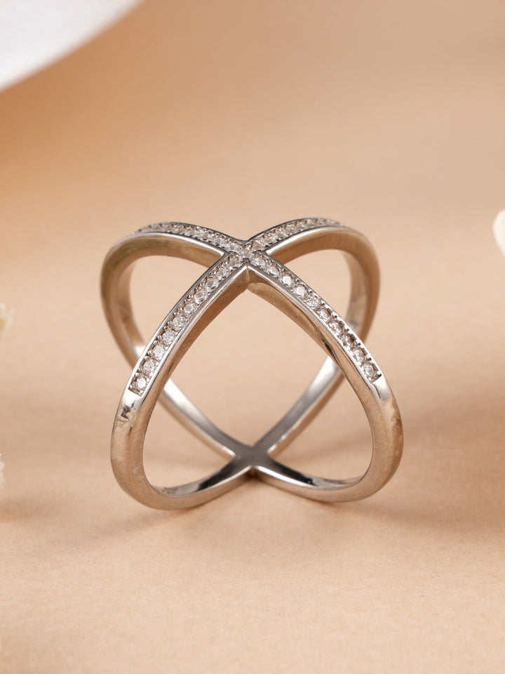 Cubic Zirconia Criss Cross Band Ring