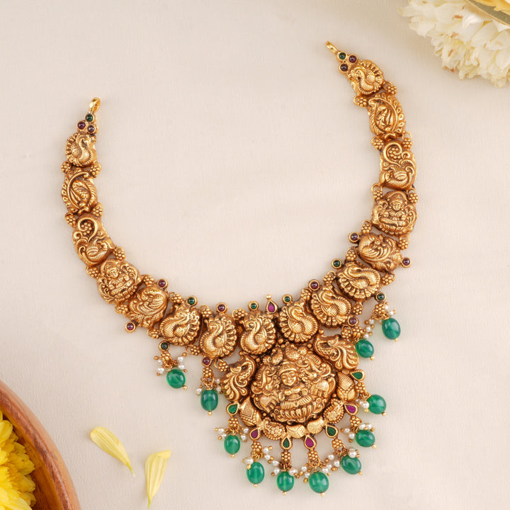 Devotional Lakshmi with Emerald Drops Necklace