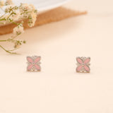 Pink Floral Enamel Silver Stud